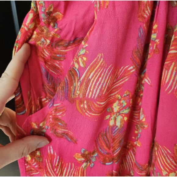 Free People Women's Hot Tropics Pink Floral Cropped Wide Leg Jumpsuit Size 2 - Picture 8 of 12